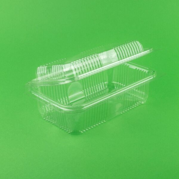 Caserole din plastic cu capac înalt, set 100 bucăți, 500 gr, ideale pentru industrie alimentară și nealimentară, dimensiuni 135x93x90 mm